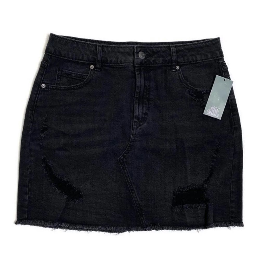 NWT Wild Fable Black Denim Distressed Mini Skirt